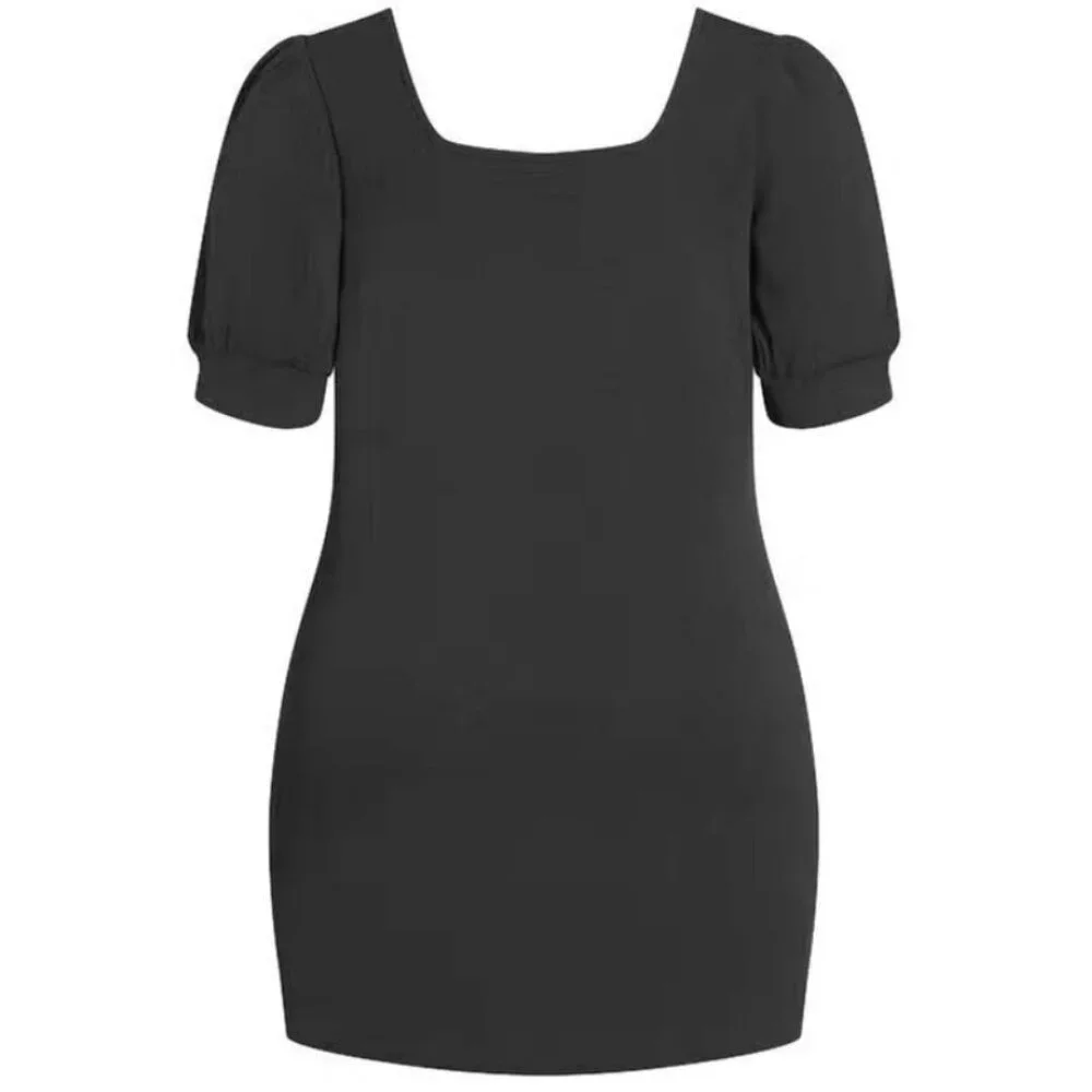 NWT City Chic Black Square Neck Puff Sleeve Mini Dress 20